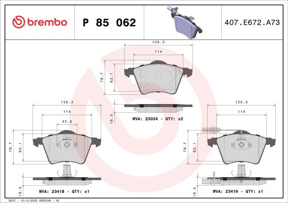 A.B.S. P 85 062 BREMBO BREMSBELÄGE, RICHTUNGSGEBUNDEN Bremsbelagsatz, Scheibenbremse